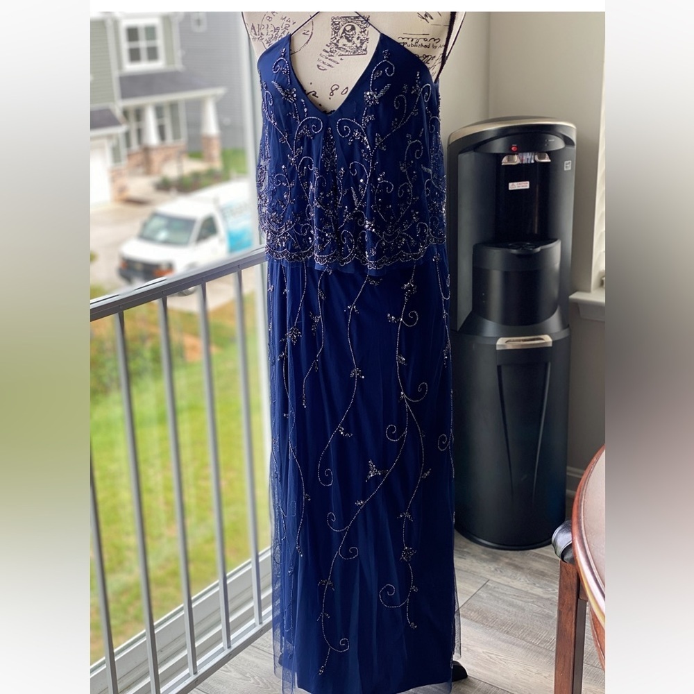 Aidan Mattox Navy Beaded Evening Gown